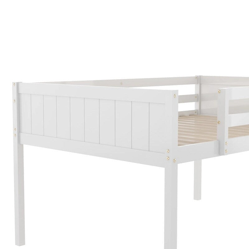 Cama alta baja de madera de tamaño completo con escalera, la escalera se puede colocar a la izquierda o a la derecha