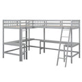 Twin Size Wood L-Shaped Loft Bed with Ladder and 2 Built-in Desks