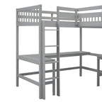 Cama alta de madera en forma de L de tamaño doble con escalera y 2 escritorios incorporados
