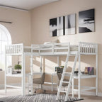 Cama alta de madera en forma de L de tamaño doble con escalera y 2 escritorios incorporados