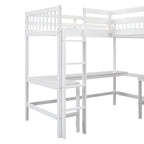 Cama alta de madera en forma de L de tamaño doble con escalera y 2 escritorios incorporados