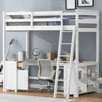 Twin Size Loft Bed with U-shaped Desk, Drawers and Storage Shelves
