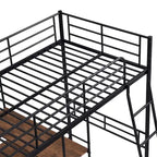 Cama alta de metal individual con escritorio y estantes incorporados