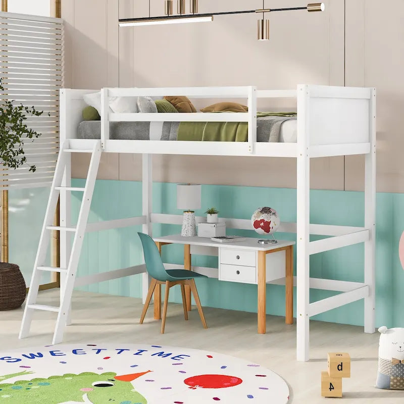 Cama alta individual con escalera