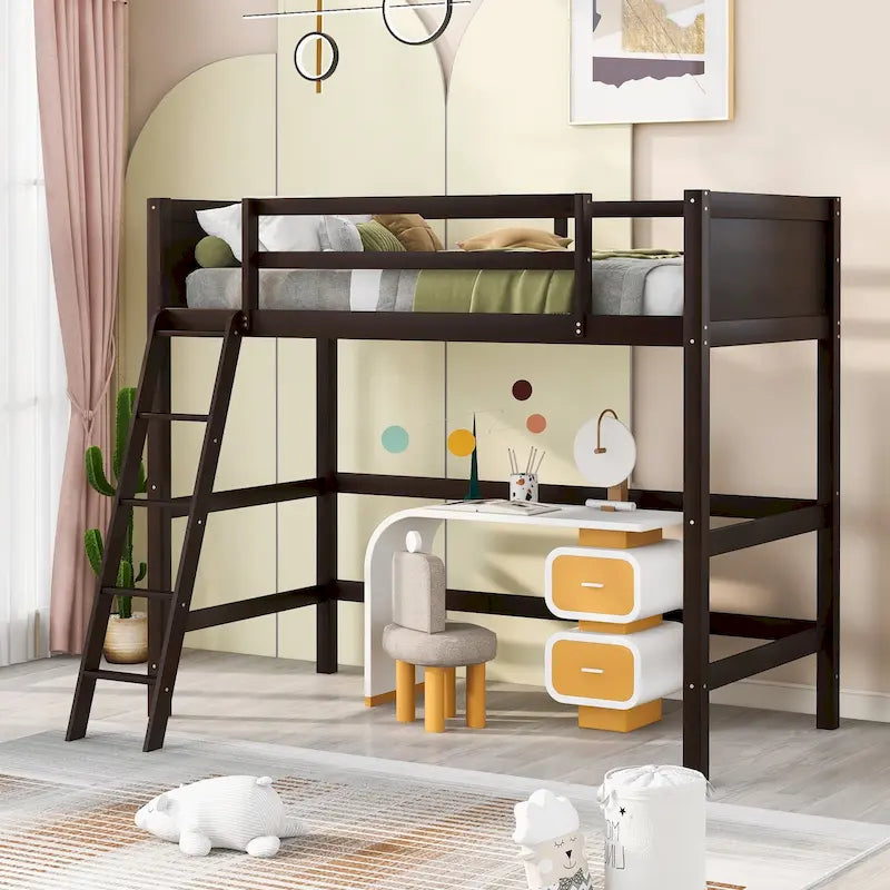 Cama alta individual con escalera