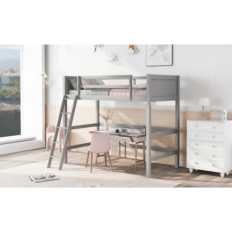 Cama alta individual con escalera