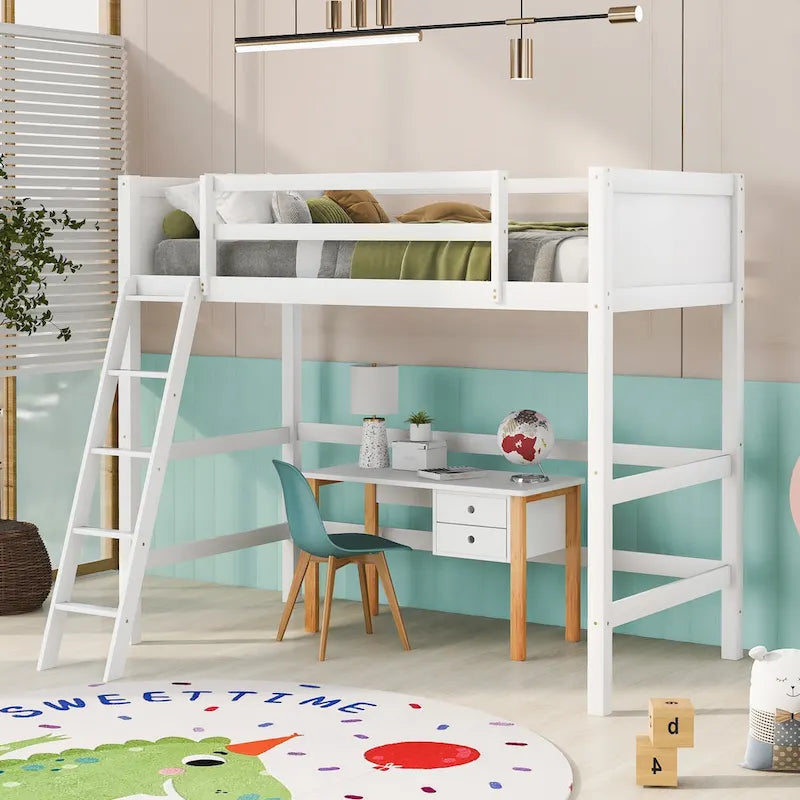 Cama alta individual con escalera