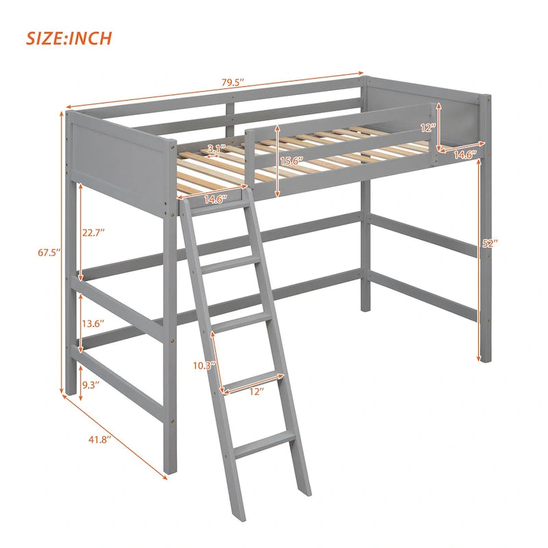 Cama alta individual con escalera