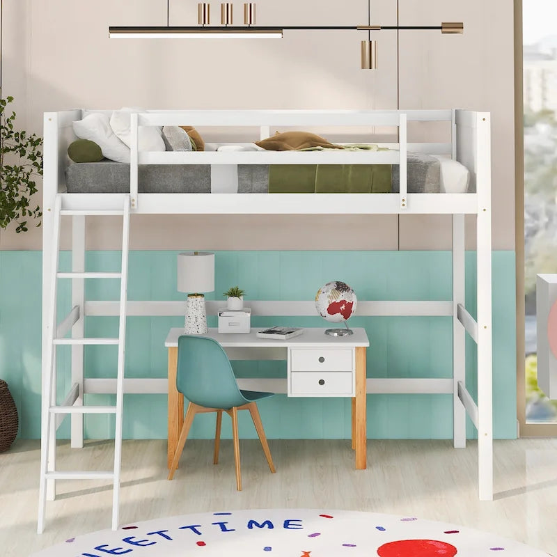 Cama alta individual con escalera