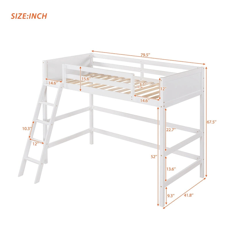 Cama alta individual con escalera