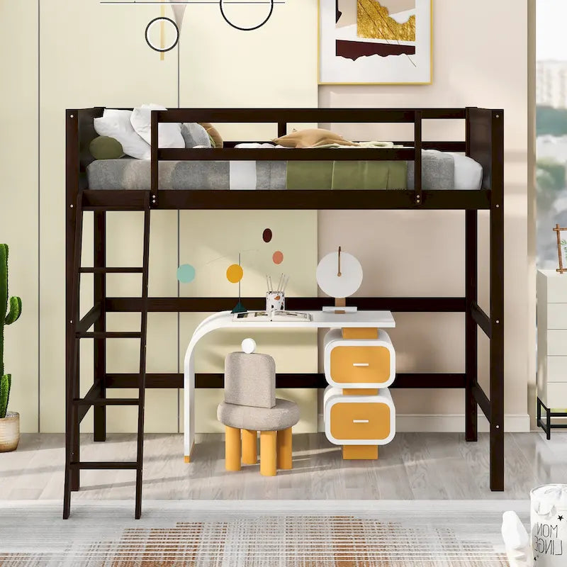 Cama alta individual con escalera