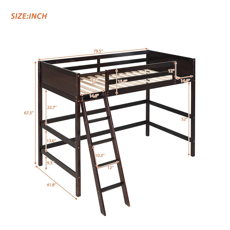 Cama alta individual con escalera