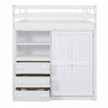 Full Size Loft Bed with Wardrobe, Desk, Storage Shelves, and Drawers