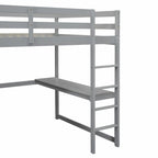 Cama alta de tamaño completo con armario, escritorio, estantes de almacenamiento y cajones