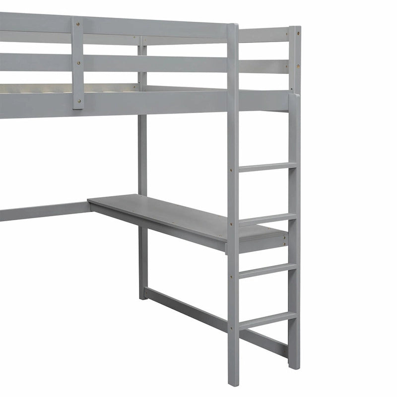 Cama alta de tamaño completo con armario, escritorio, estantes de almacenamiento y cajones