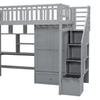 Cama alta individual con estantería, cajones, escritorio y armario