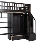 Cama alta individual con estantería, cajones, escritorio y armario