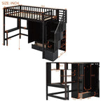 Cama alta individual con estantería, cajones, escritorio y armario