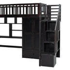 Cama alta individual con estantería, cajones, escritorio y armario