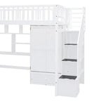 Cama alta individual con estantería, cajones, escritorio y armario