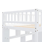 Cama alta individual con estantería, cajones, escritorio y armario