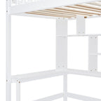 Cama alta individual con estantería, cajones, escritorio y armario