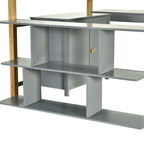 Full Size Wood Loft Bed With Built-in Storage Cabinet and Cubes, Foldable desk
