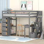 Cama alta individual con escritorio y escaleras de almacenamiento, armazón de cama de madera que ahorra espacio con cajones y estantes, para adolescentes y adultos