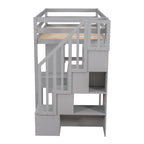 Cama alta individual con escritorio y escaleras de almacenamiento, armazón de cama de madera que ahorra espacio con cajones y estantes, para adolescentes y adultos