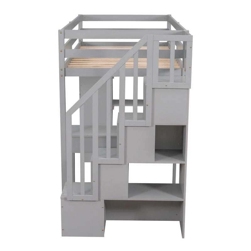 Cama alta individual con escritorio y escaleras de almacenamiento, armazón de cama de madera que ahorra espacio con cajones y estantes, para adolescentes y adultos
