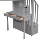 Cama alta individual con escritorio y escaleras de almacenamiento, armazón de cama de madera que ahorra espacio con cajones y estantes, para adolescentes y adultos