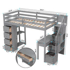 Cama alta individual con escritorio y escaleras de almacenamiento, armazón de cama de madera que ahorra espacio con cajones y estantes, para adolescentes y adultos