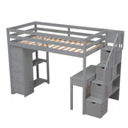 Cama alta individual con escritorio y escaleras de almacenamiento, armazón de cama de madera que ahorra espacio con cajones y estantes, para adolescentes y adultos