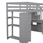 Cama alta individual con escritorio y escaleras de almacenamiento, armazón de cama de madera que ahorra espacio con cajones y estantes, para adolescentes y adultos