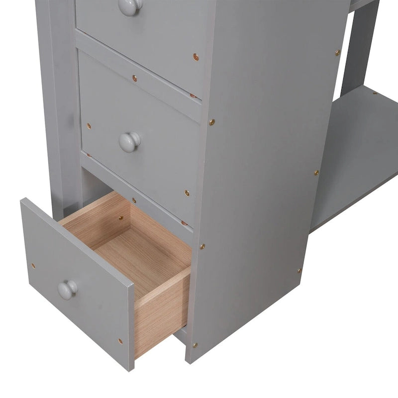Cama alta individual con escritorio y escaleras de almacenamiento, armazón de cama de madera que ahorra espacio con cajones y estantes, para adolescentes y adultos