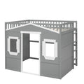 Full Size Creativity House Bed Wood Loft Bed with Ladder