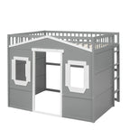 Full Size Creativity House Bed Wood Loft Bed with Ladder