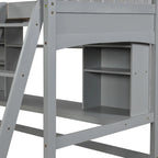 Loft Bed with Storage Shelves, Desk and Ladder