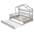 Cama Casa Creativa de Madera Tamaño Matrimonial con Cama Nido Doble y Estante de Almacenamiento, Cama con Barandilla de Cuerpo Entero para Niños y Adolescentes