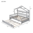 Cama Casa Creativa de Madera Tamaño Matrimonial con Cama Nido Doble y Estante de Almacenamiento, Cama con Barandilla de Cuerpo Entero para Niños y Adolescentes