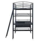 Cama alta individual con 4 estantes y escritorio en forma de L, con juego de enchufes, puertos USB y carga inalámbrica