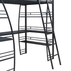 Cama alta individual con 4 estantes y escritorio en forma de L, con juego de enchufes, puertos USB y carga inalámbrica