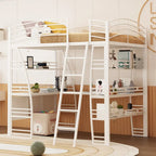 Cama alta individual con 4 estantes y escritorio en forma de L, con juego de enchufes, puertos USB y carga inalámbrica