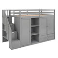 Twin Size Loft Bed with 3 Shelves, 2 Wardrobes and 2 Drawers, Ladder with Storage, No Box Spring