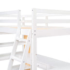 Cama alta individual con escalera, estantes y escritorio