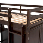 Cama alta individual con cajones, escritorio y armario