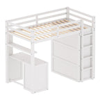 Cama alta individual con cajones, escritorio y armario