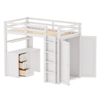 Cama alta individual con cajones, escritorio y armario
