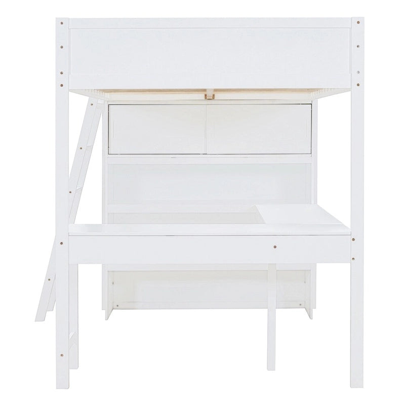 Cama alta de tamaño completo con escritorio y estante
