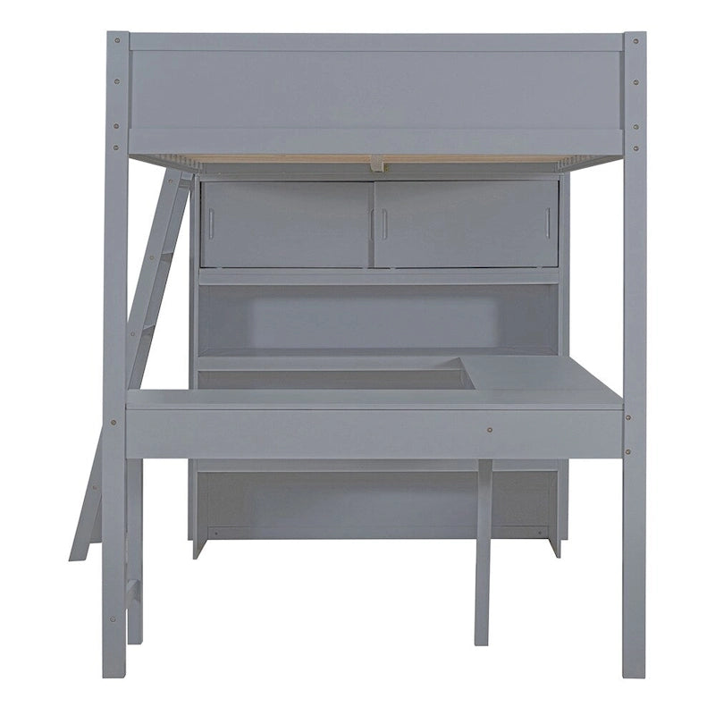 Cama alta de tamaño completo con escritorio y estante